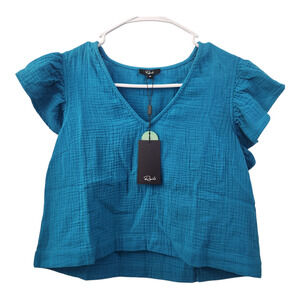 RAILS Gauze Top XS Blue Organic Cotton Minimalist Cottage Relaxed Fit